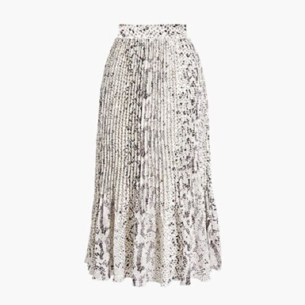 J. Crew Animal Print/Snakeskin Pleated Midi Skirt Ivory Gray Black 4